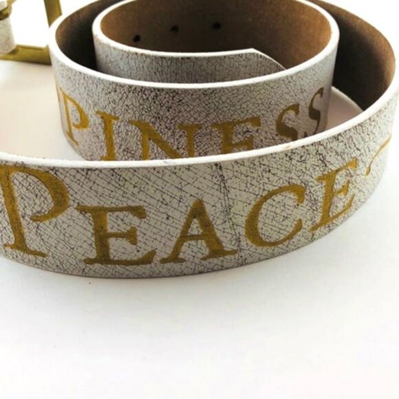 Dillon Rogers leather Belt 42" buckle to tip Wht Distress Leather Embossed Gol… - Picture 1 of 9